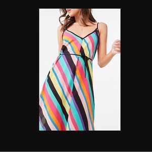 F21 Multi Color Striped Spaghetti Strap Dress Sz M